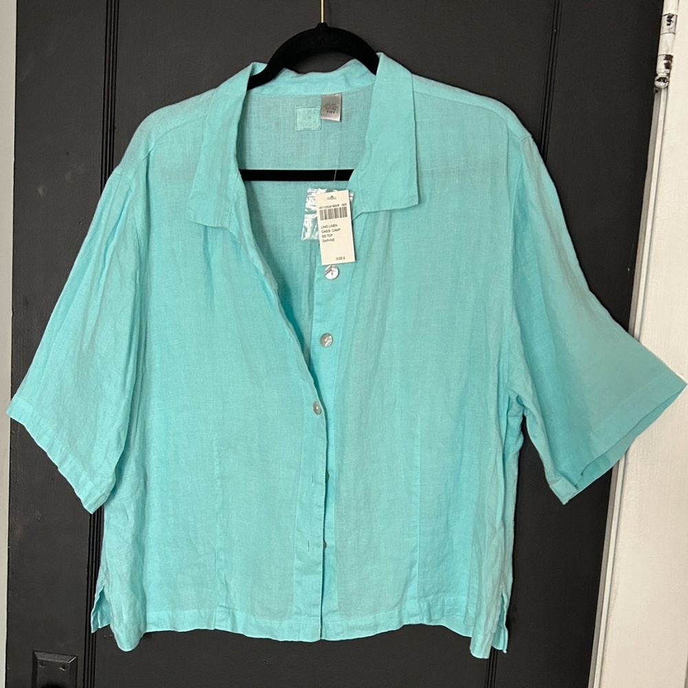Chico’s short sleeve linen blouse NWT